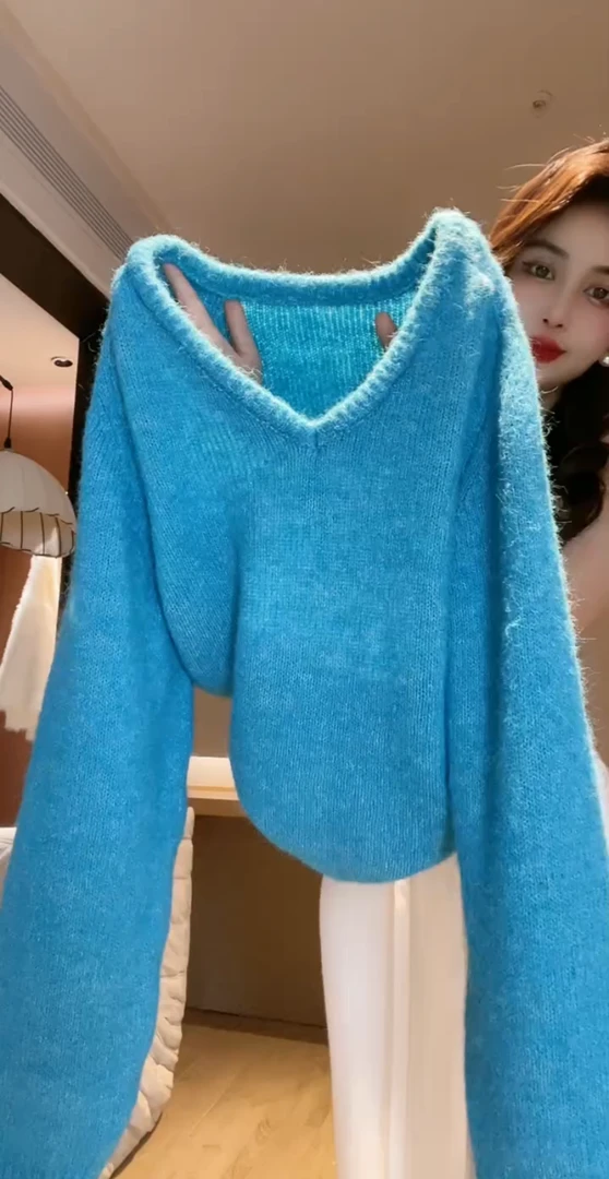 韩系25秋冬新款简约时髦慵懒风舒适百搭V领软糯长袖针织毛衣上衣