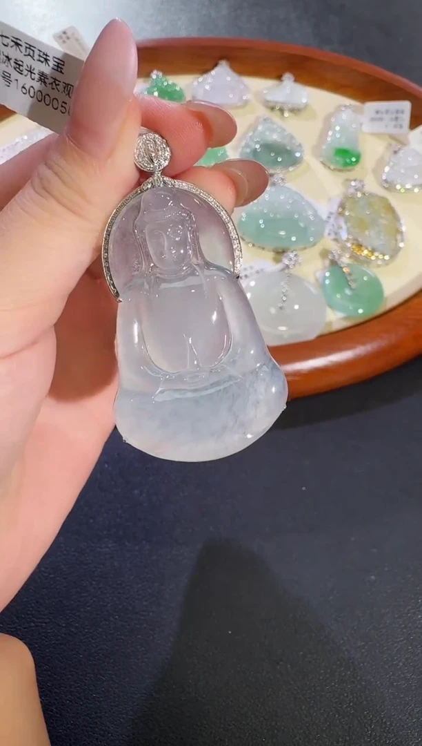 吊坠(不含链)18K金镶嵌翡翠【源头工厂】钻石镶嵌