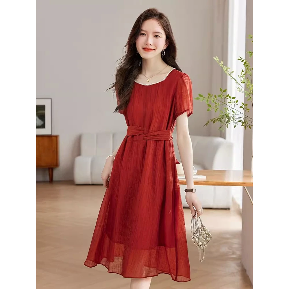 胖mm显瘦收腰气质名媛大码透气连衣裙女夏季中长款新款高级感裙子