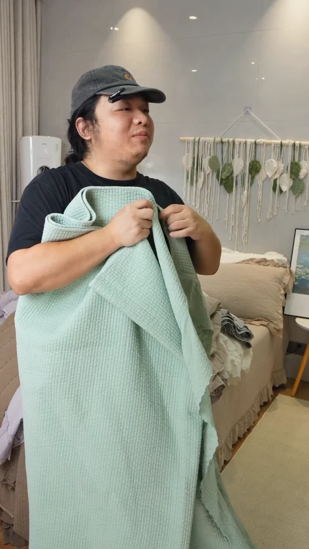 棉床盖小时光四件套水绿色