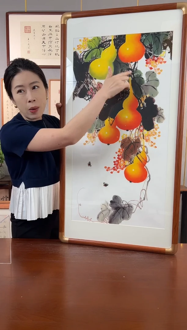 书法鲍治康手绘葫芦53*103-带框包邮