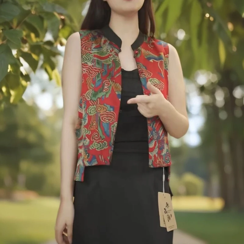 新中式重磅花萝缎双面穿年轻款国风马甲2025秋季新款原创正品发货
