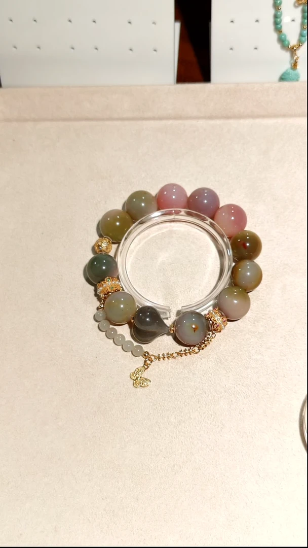 银S925镶嵌老盐源玛瑙/玉髓烟紫和田玉