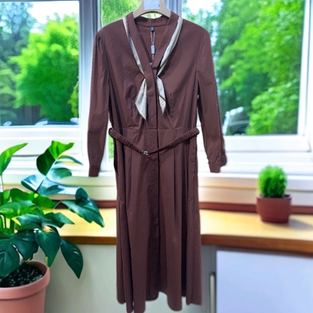 H2336气质长裙显瘦长袖时尚复古长款收腰修身连衣裙H1