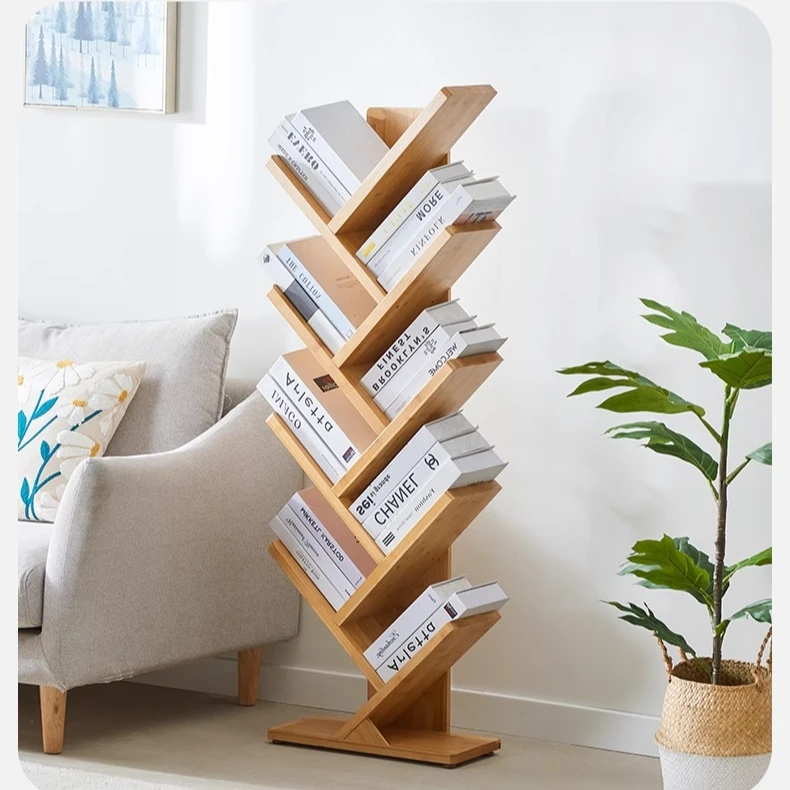 简易书架置物架竹学生小书架收纳简约落地树形书架简易置物架