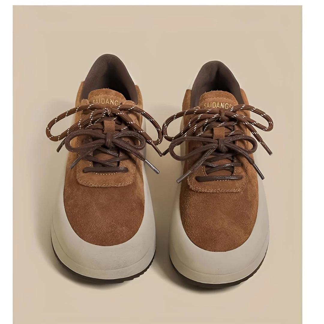 双鞋带板鞋女2025秋冬季新款加绒小个子增高面包复古休闲运动鞋子