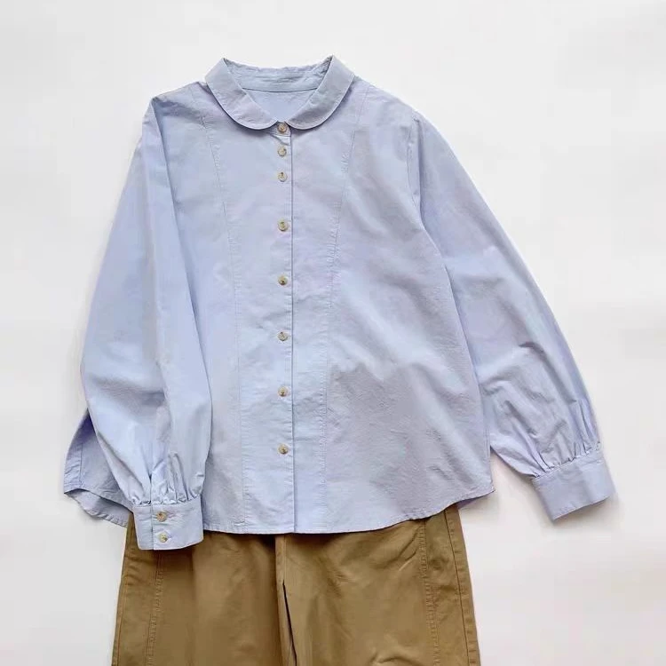 时尚纯色休闲上衣百搭宽松 娃娃领慵懒风设计感潮流衬衣春秋