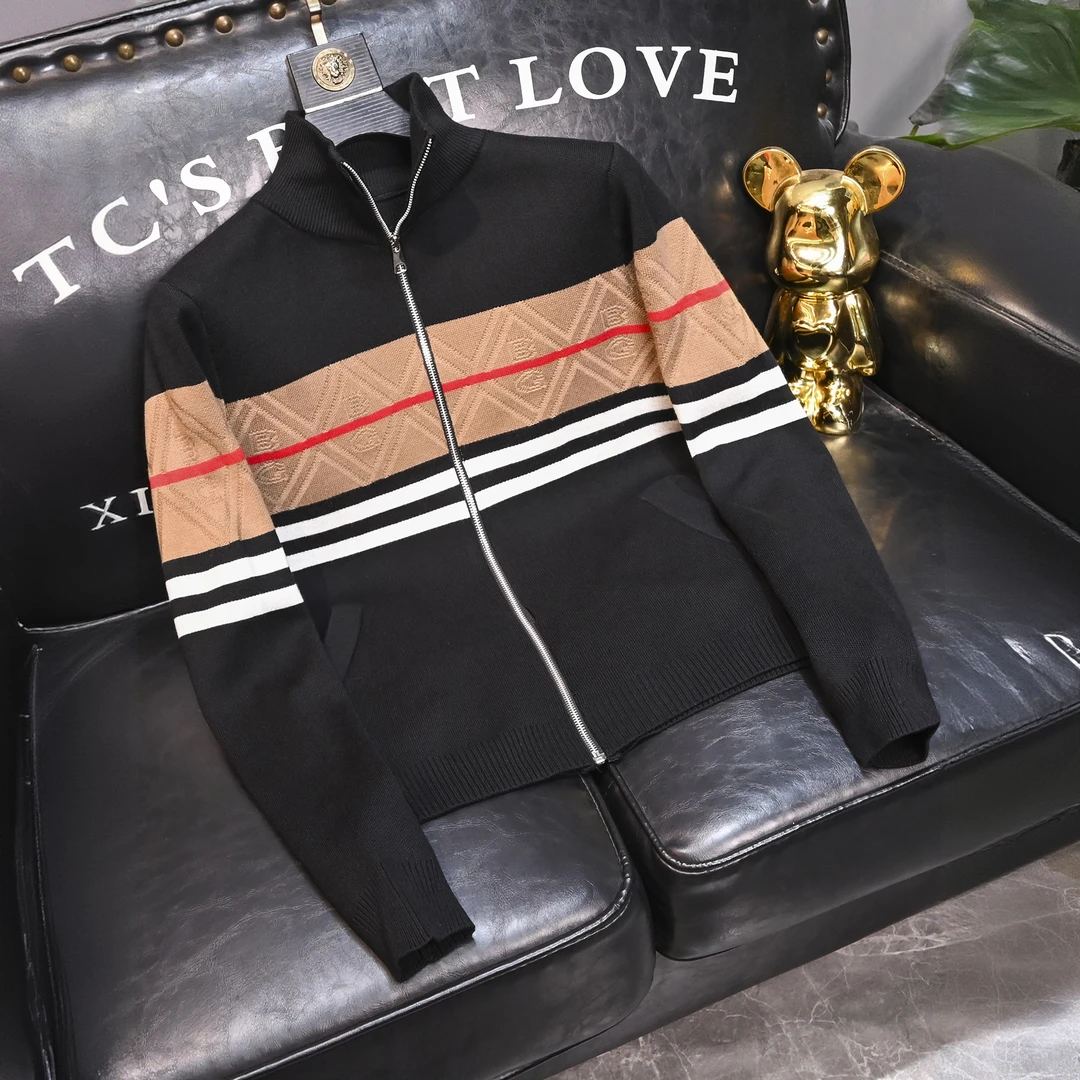 洛辛普肯秋季潮流修身立领开衫外套男士时尚百搭拉链针织衫毛衣