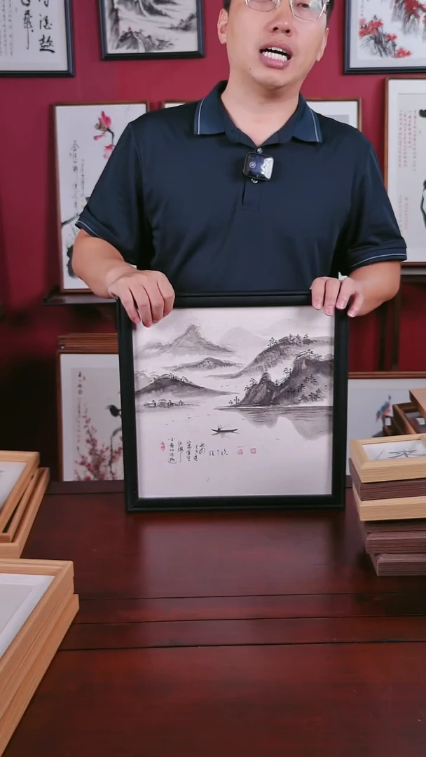 书法小舟手绘国画挂件作品33*33厘米