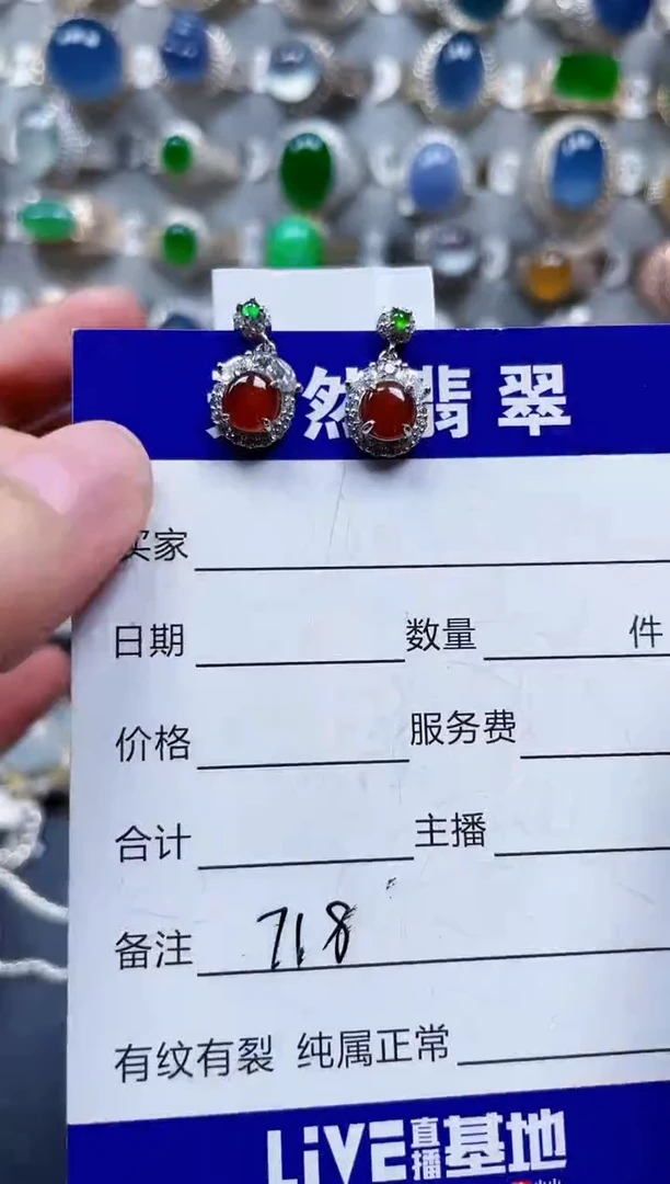 银S925镶嵌翡翠耳饰718