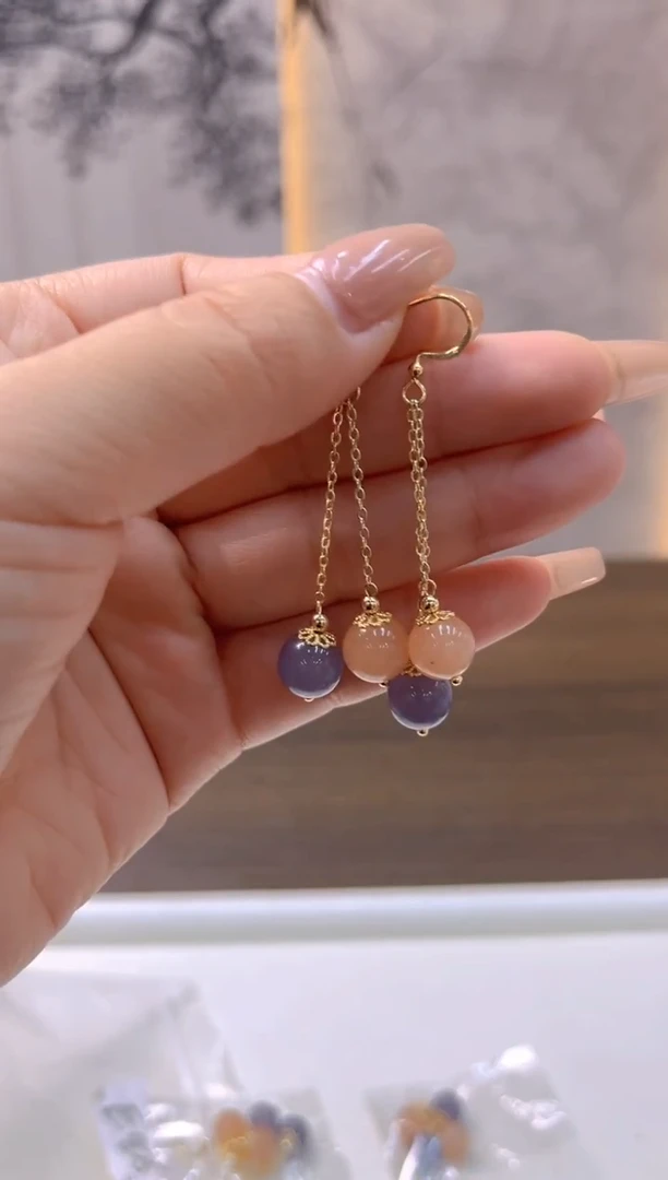 14K金镶嵌和田玉耳饰E825