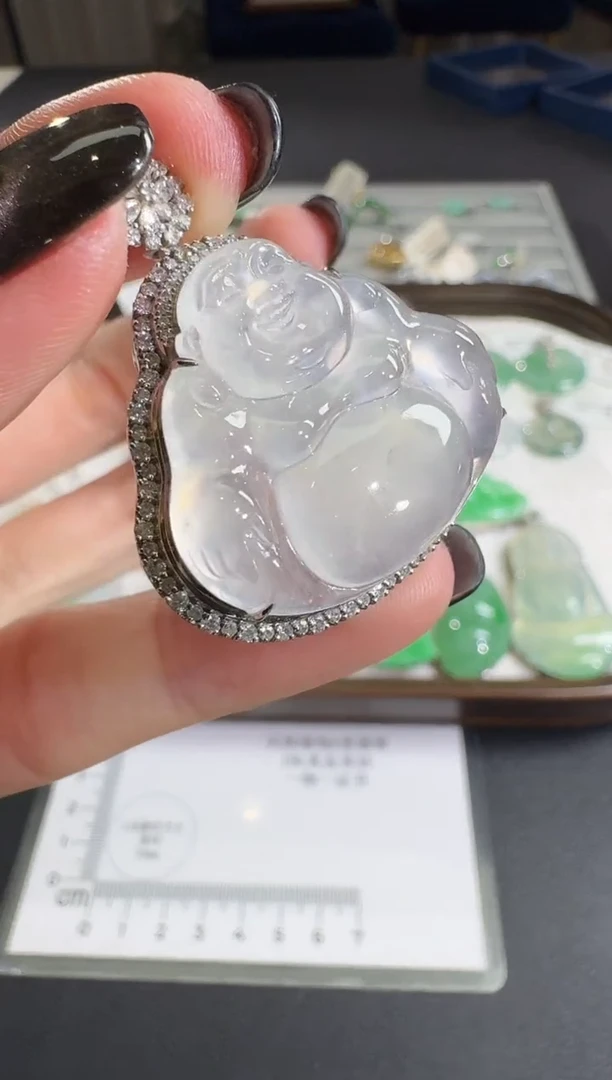 吊坠(不含链)18K金镶嵌翡翠【源头工厂】钻石镶嵌