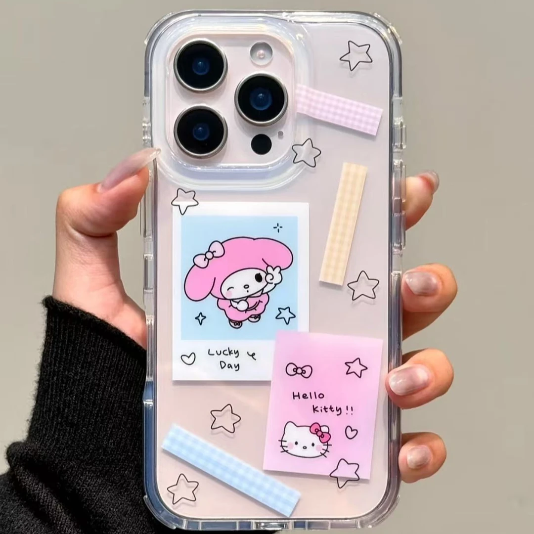 可爱kitty美乐蒂便签适用苹果16promax双层iphone15链条14手机壳