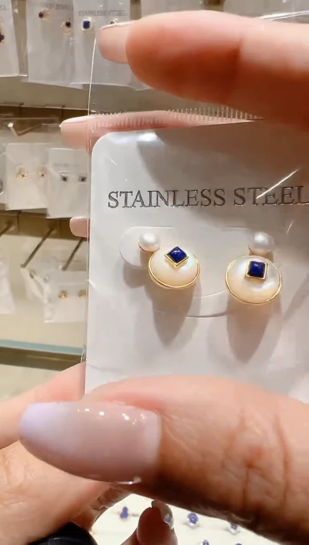 银S925镀金镶嵌青金石耳饰@@