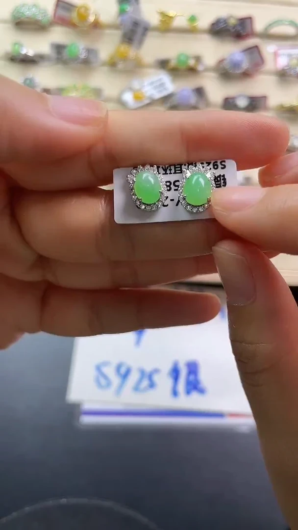 银S925镶嵌戒指翡翠翡翠 蛋面 银S925镶嵌