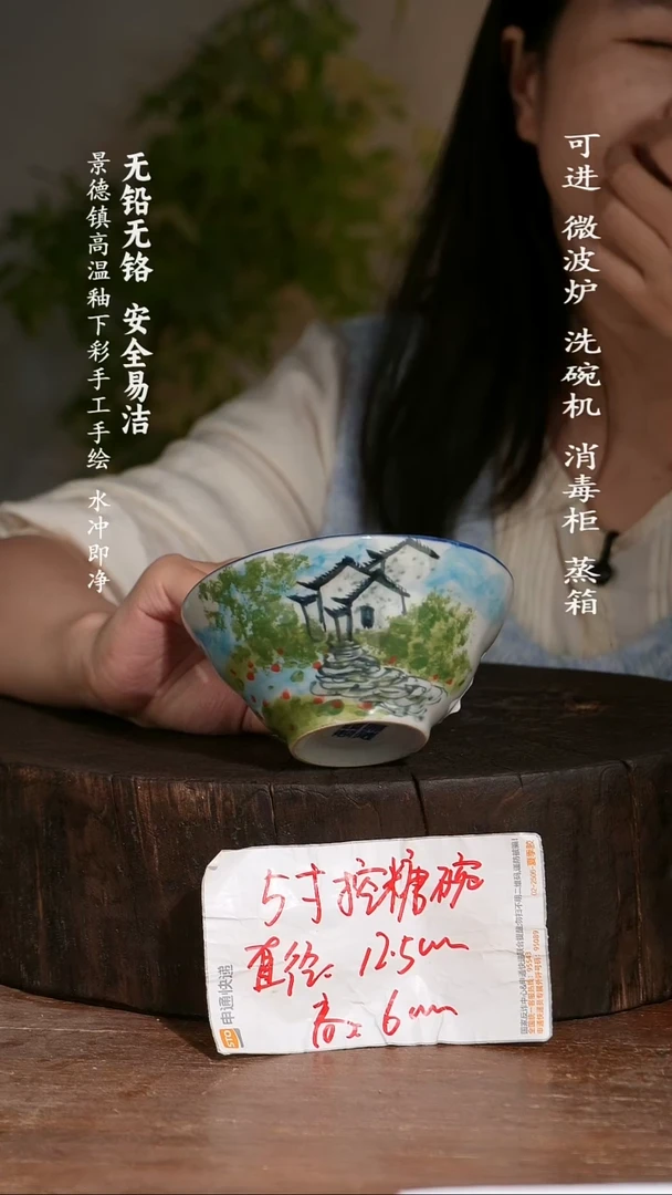 碗陶瓷景德镇高温瓷釉下彩手绘陶瓷