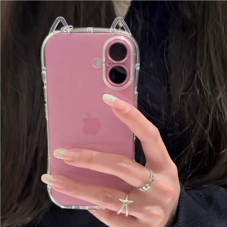 奥菲顿小蛮腰透明猫耳朵适用苹果16/15promax手机壳iPhone14/13套