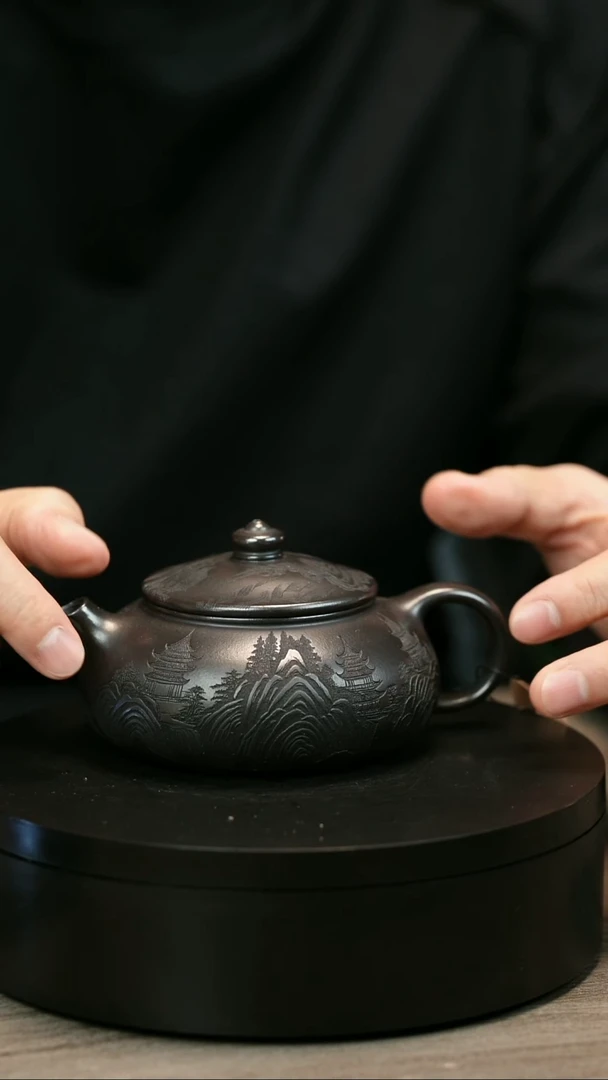 茶壶紫砂用****夫H1823李传荣石黄刻绘寒江