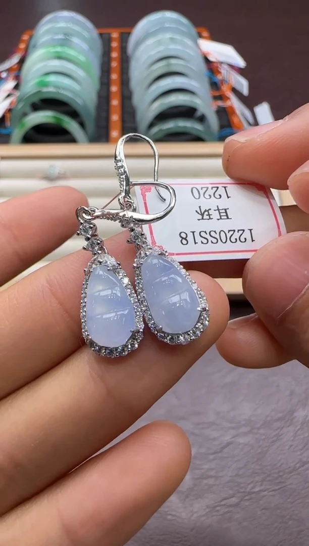 银S925镶嵌翡翠耳饰1220SS18