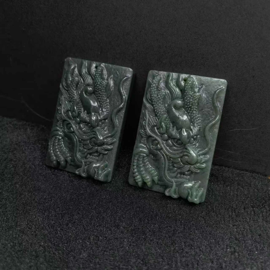 H4502 【福嘟嘟珠宝】玄青和田玉龙牌吊坠-送礼佳品-多样性只发一件