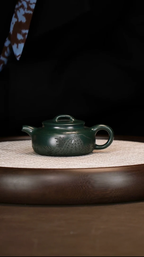 锡山品牌 阳羡宝石蓝 过桥扁腹180c+莲花壶承+朱泥葫芦杯