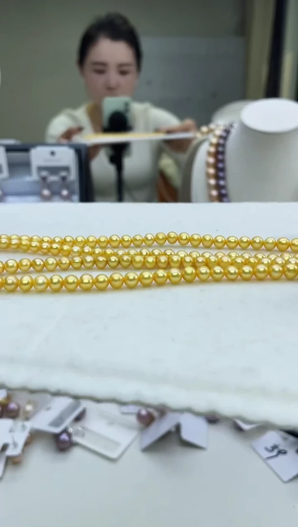 未镶嵌项链淡水珍珠黄色系4-5mm