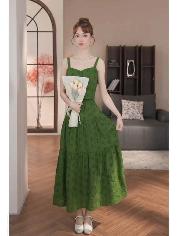乔琪拉-【春风雨露】春夏新款气质时尚复古设计感绿色半身裙套装女