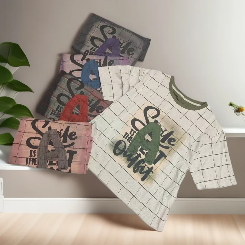 9912（飞儿同款）短袖夏季薄款t恤时尚小众女装烧花格子