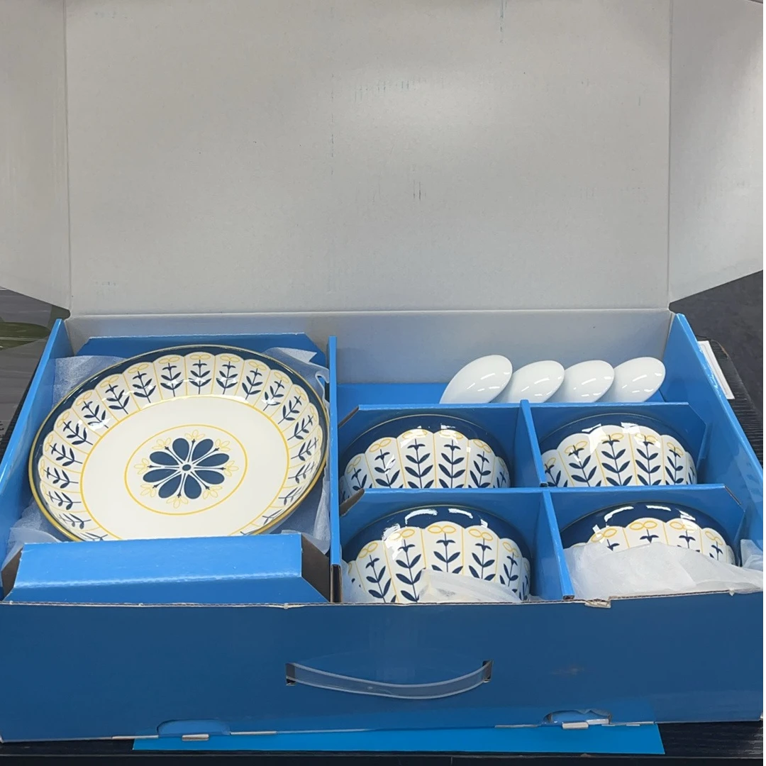 新款陶瓷餐具碗碟套装组合家用餐具蓝色礼盒套装zl