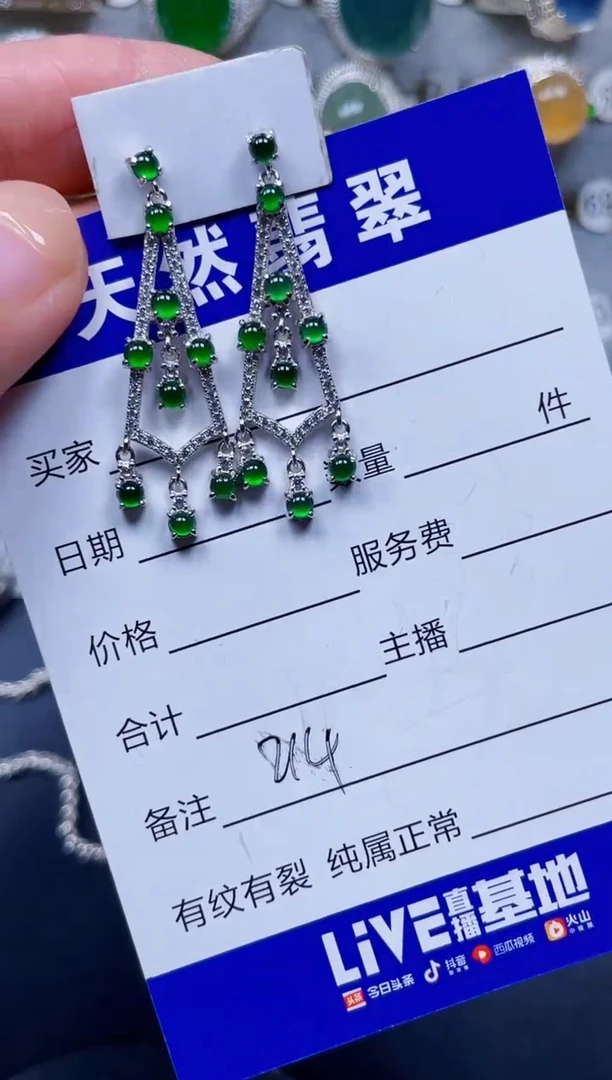 银S925镶嵌翡翠耳饰204