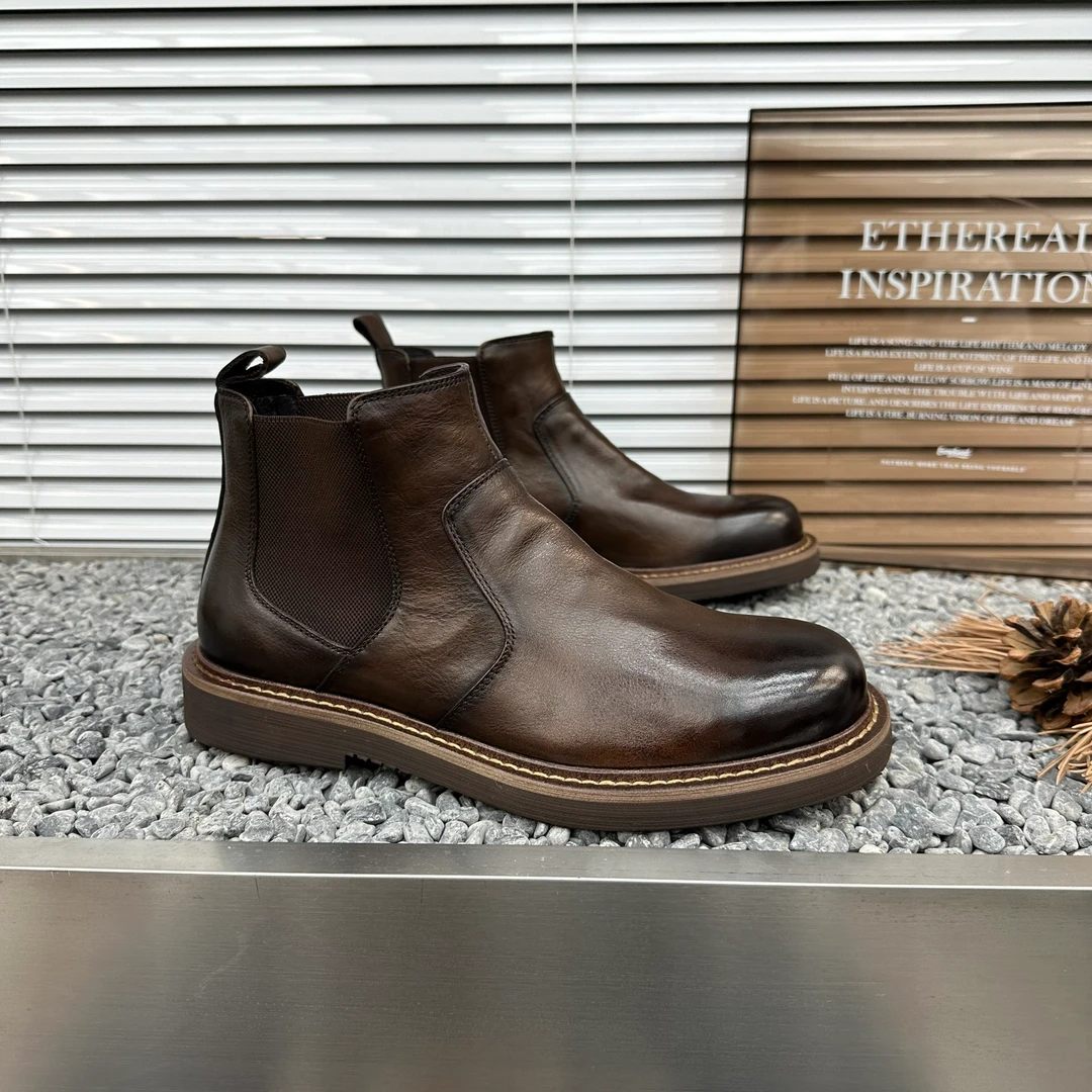 男高端切尔西靴英伦风复古擦色马丁靴时尚高级感男靴透气防滑高帮