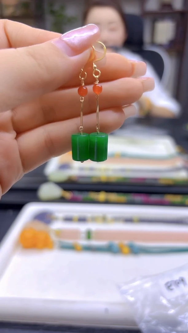 翡翠14K金镶嵌耳饰DIY款E709