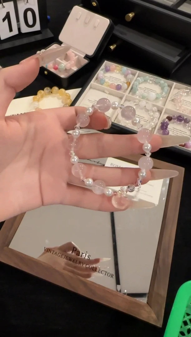 水晶手链银S925镶嵌Kitty粉水晶x2106