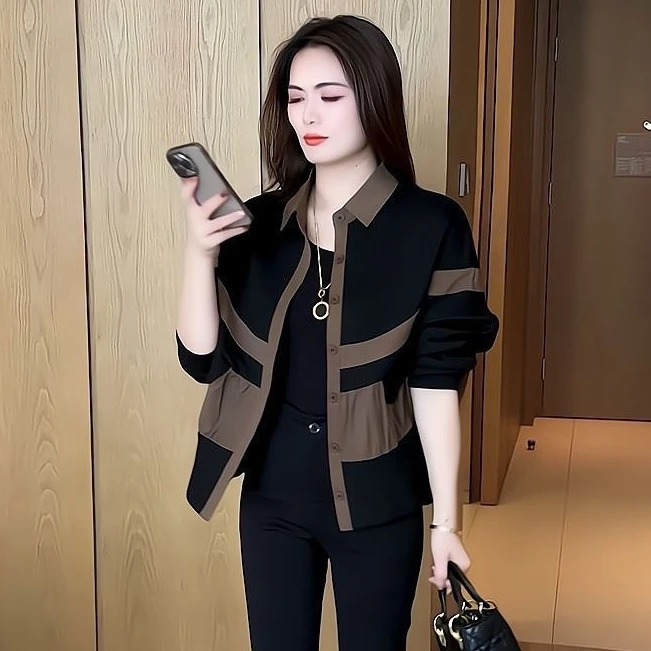 【直播福利！亏3件】外套女2025秋冬季拼色短夹克上衣减龄拼接妈妈装