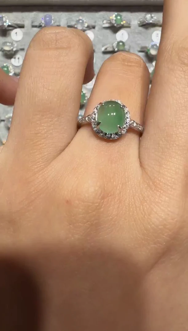 银S925镶嵌戒指翡翠925银镶翡翠戒指镶嵌023