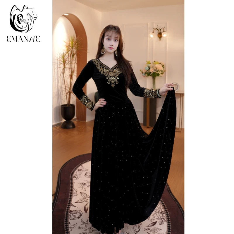 B25Q92半身裙异域风情新烫钻大摆疆舞服大摆显瘦秋冬重工丝绒漂亮