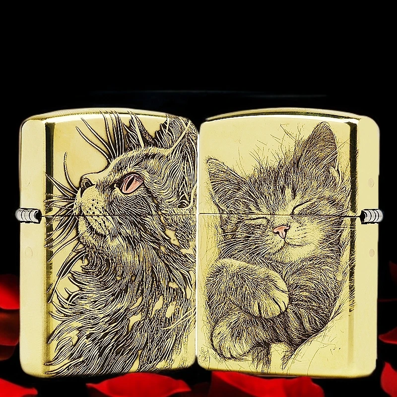 ZIPPO/之宝型号169【仰望星空凝视之猫】黄铜盔甲机打火机 KF-FD