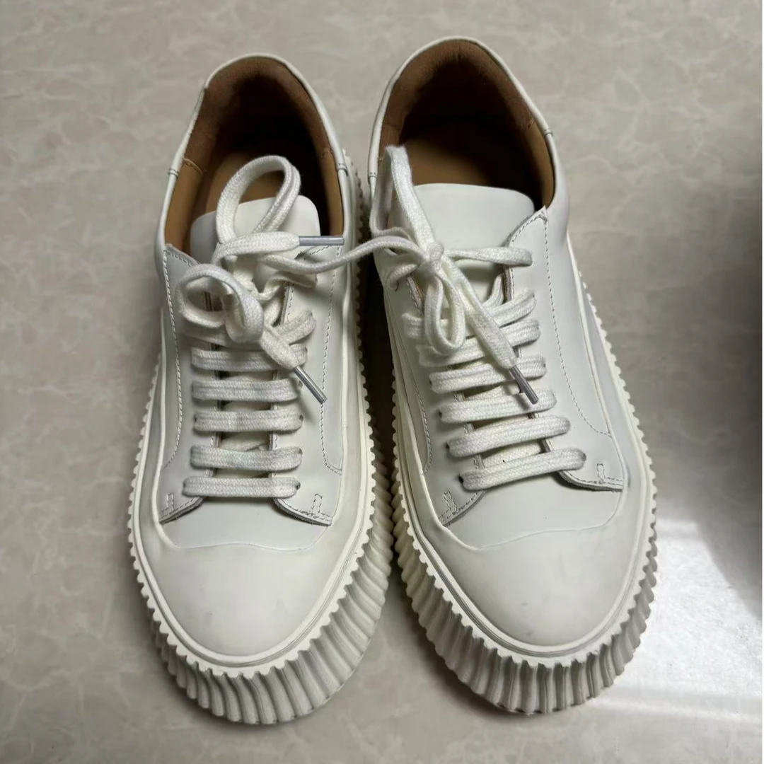 白色运动鞋平跟纯色时尚休闲鞋百搭厚底男鞋平底增高薄款