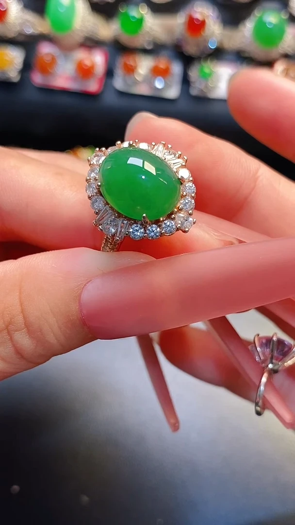 银S925镶嵌翡翠耳饰天然