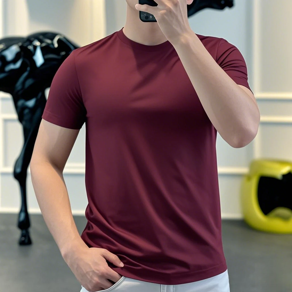 正品欧洲站简约男士T恤上衣潮流高定欧货日常百搭修身圆领短袖简