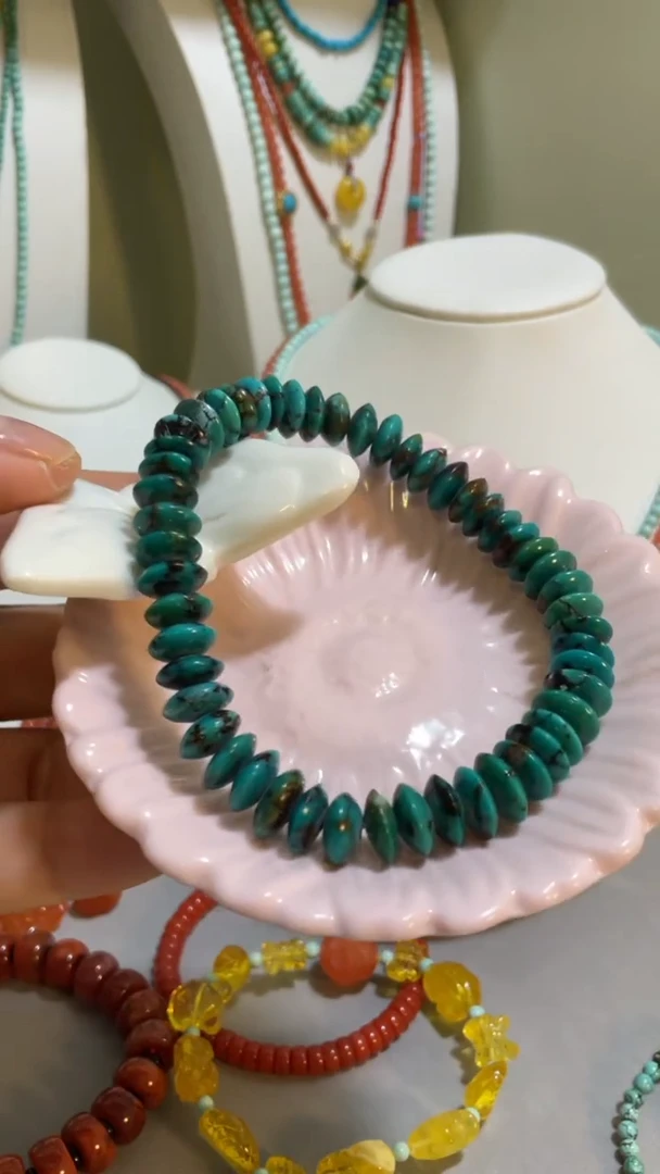 未镶嵌绿松石珠宝奇石8.8mm飞碟款手串