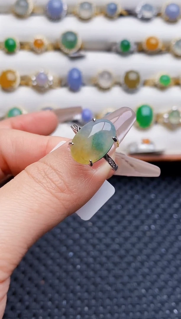 银S925镶嵌戒指翡翠7034