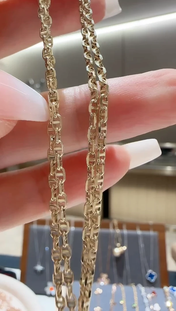 18K金项链加粗猪鼻子素链孤品