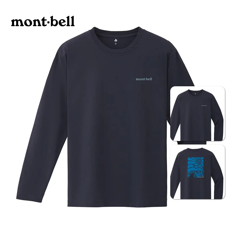 montbell印花长袖T恤男款棉质宽松户外休闲舒适圆领百搭松弛上衣