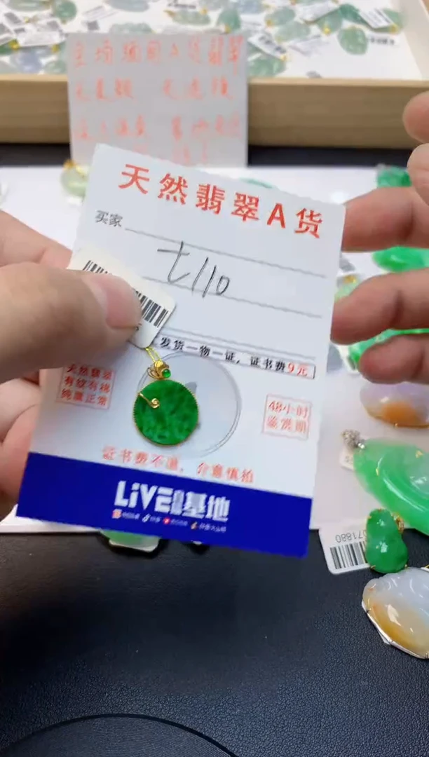 颈饰18K金镶嵌翡翠天然缅甸A货翡翠百元以上9元证书费自理