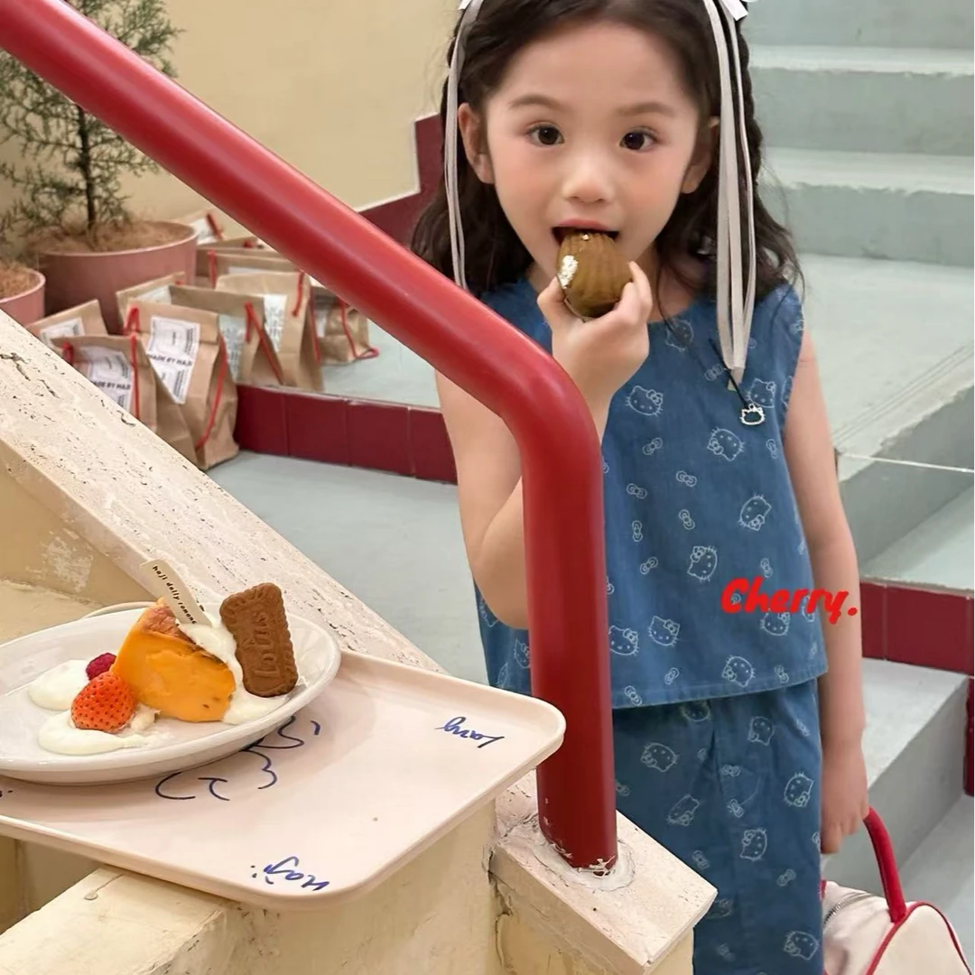 【cherry】正版～25夏女童KT印花牛仔套装5930