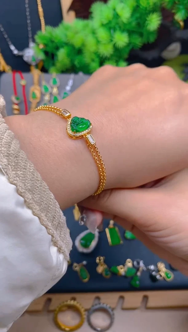 银S925镶嵌手链翡翠佛公手链