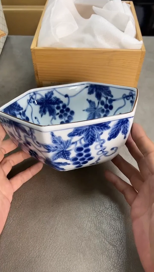 橘吉青花葡萄大钵全新原盒