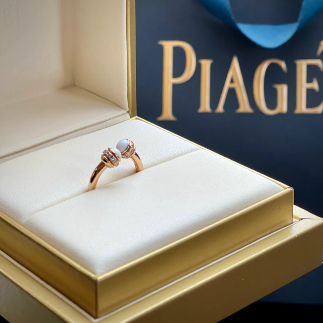 99新 Piaget/伯爵 小花6珊 开口时来运转 镶钻戒指 55码玫瑰金