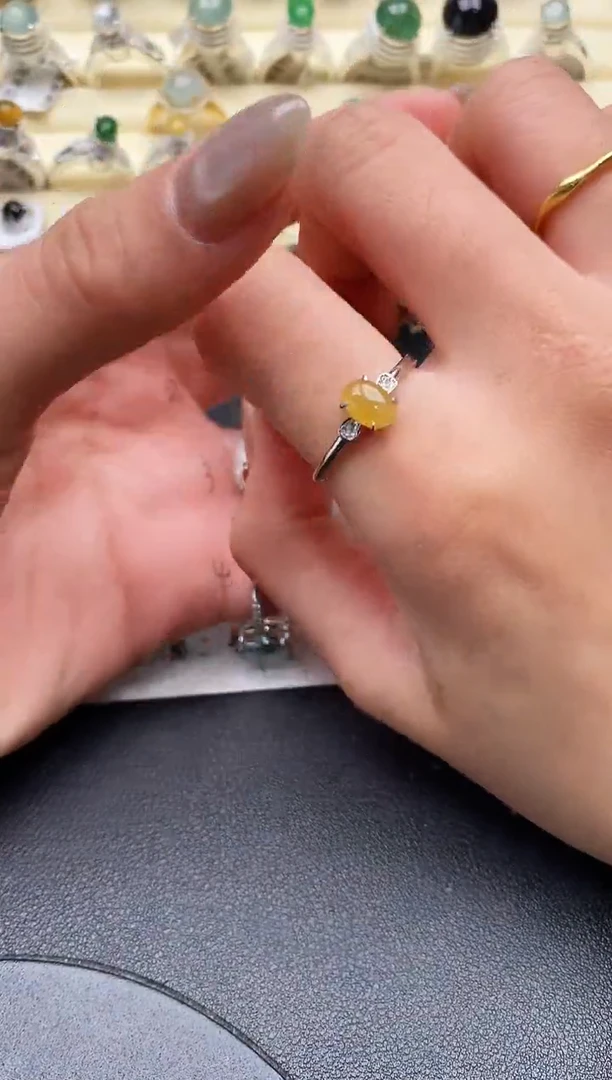 【闪购商品】翡翠戒指银S925镶嵌缅甸翡翠1  6+2